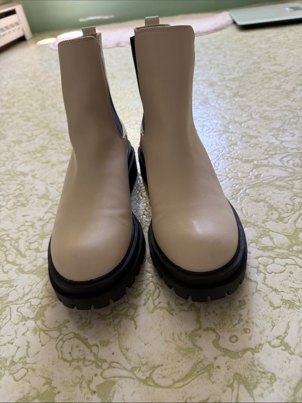 Womens Cream faux Leather Chunky Chelsea Boots
